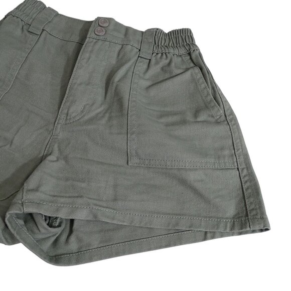 Vanilla Star Green Elastic Waist Twill Shorts Women Size 1 25 Dual Buttons - Picture 2 of 9